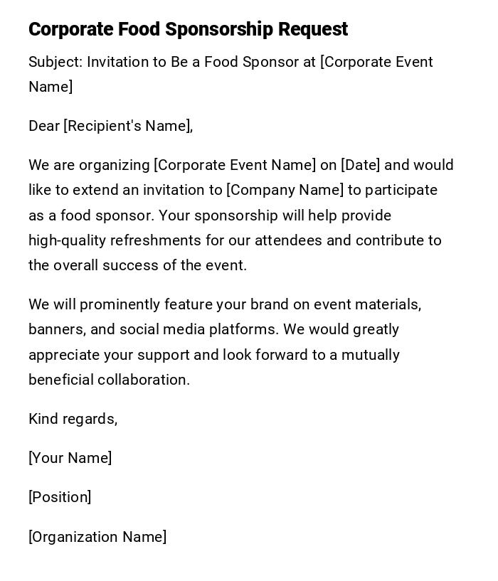 Corporate Food Sponsorship Request Corporate Food Sponsorship Request