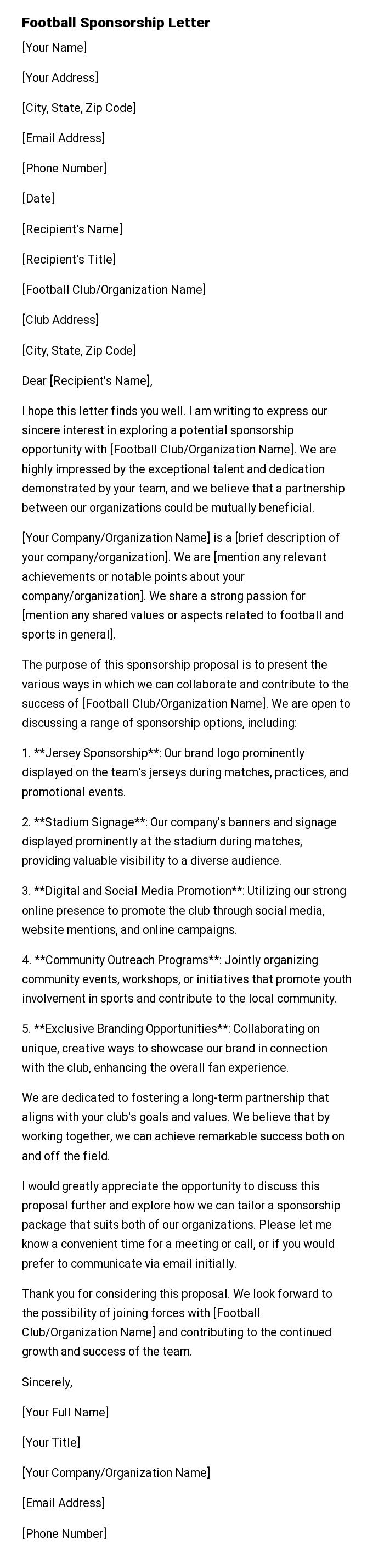 Football Sponsorship Letter