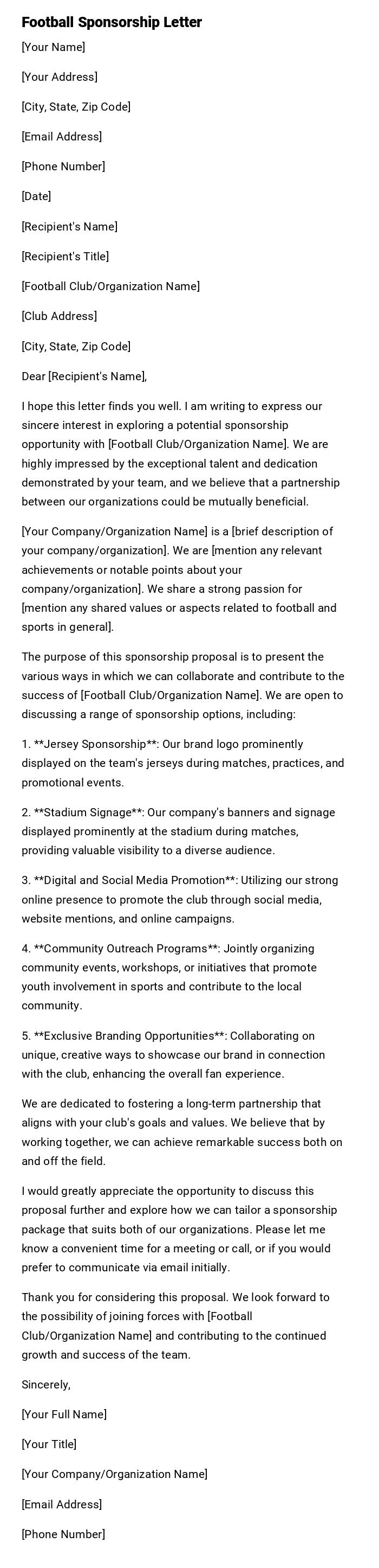 Football Sponsorship Letter