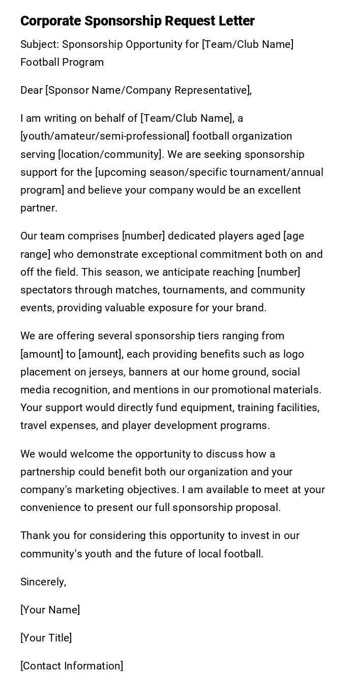 Corporate Sponsorship Request Letter Corporate Sponsorship Request Letter