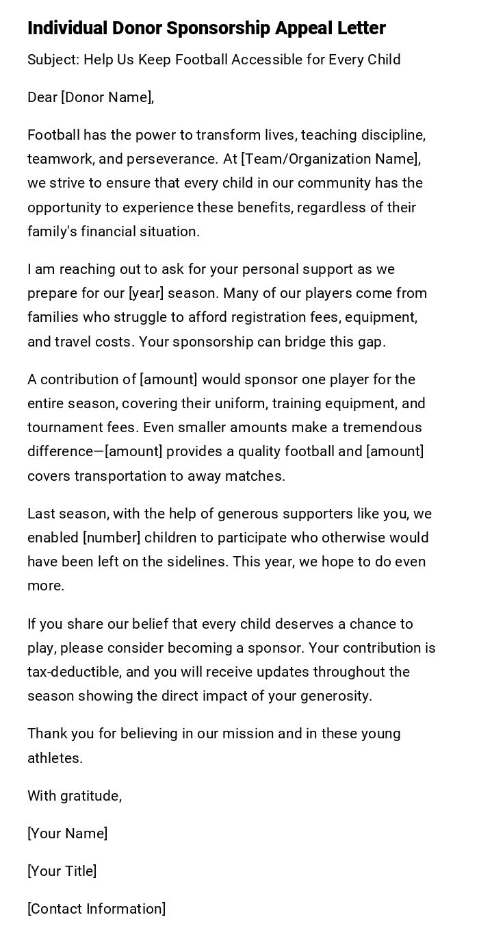 Individual Donor Sponsorship Appeal Letter Individual Donor Sponsorship Appeal Letter