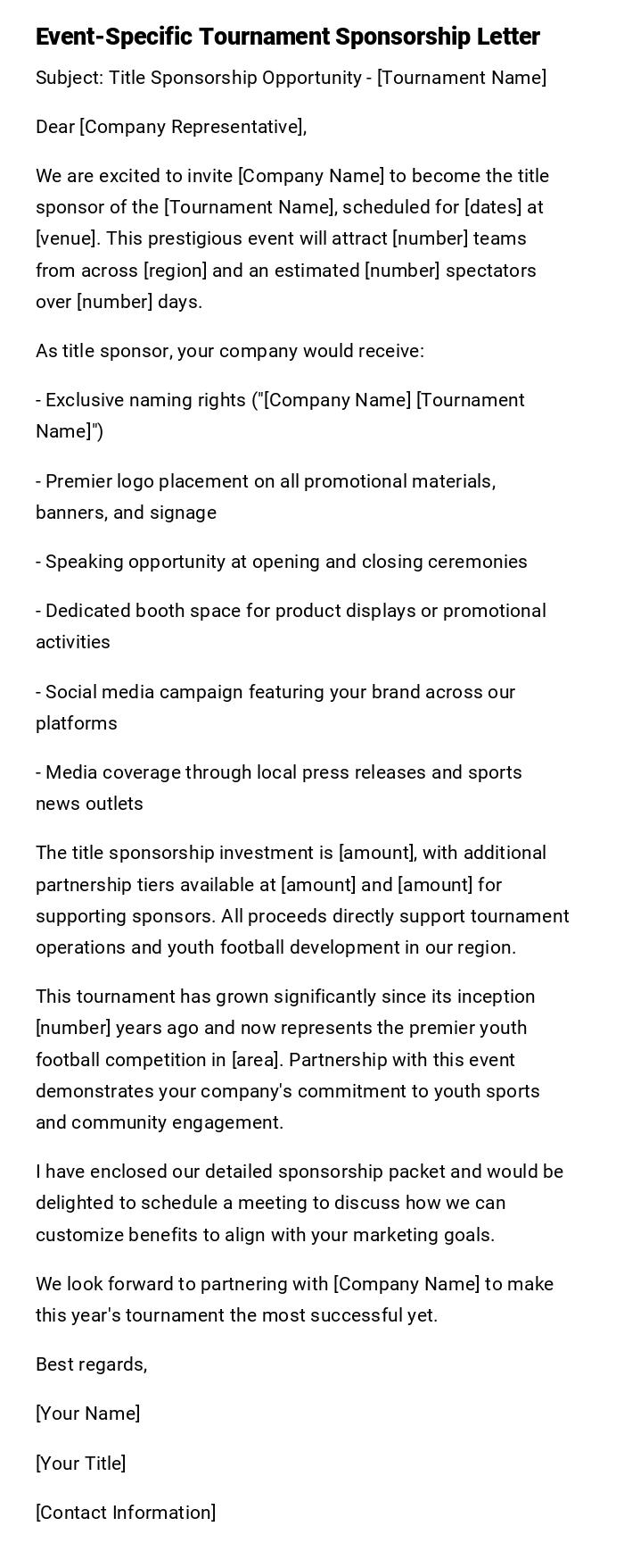 Event-Specific Tournament Sponsorship Letter Event-Specific Tournament Sponsorship Letter