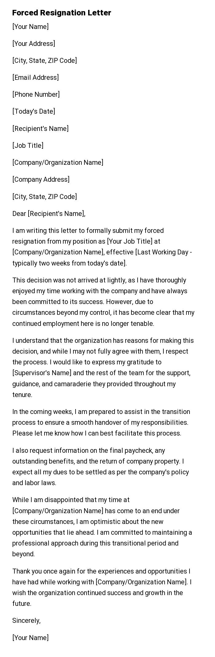 Forced Resignation Letter