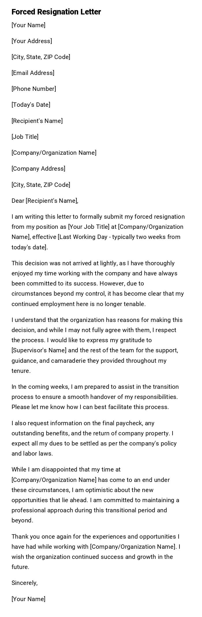 Forced Resignation Letter