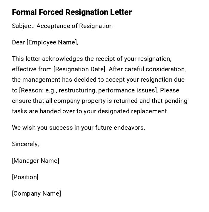 Formal Forced Resignation Letter