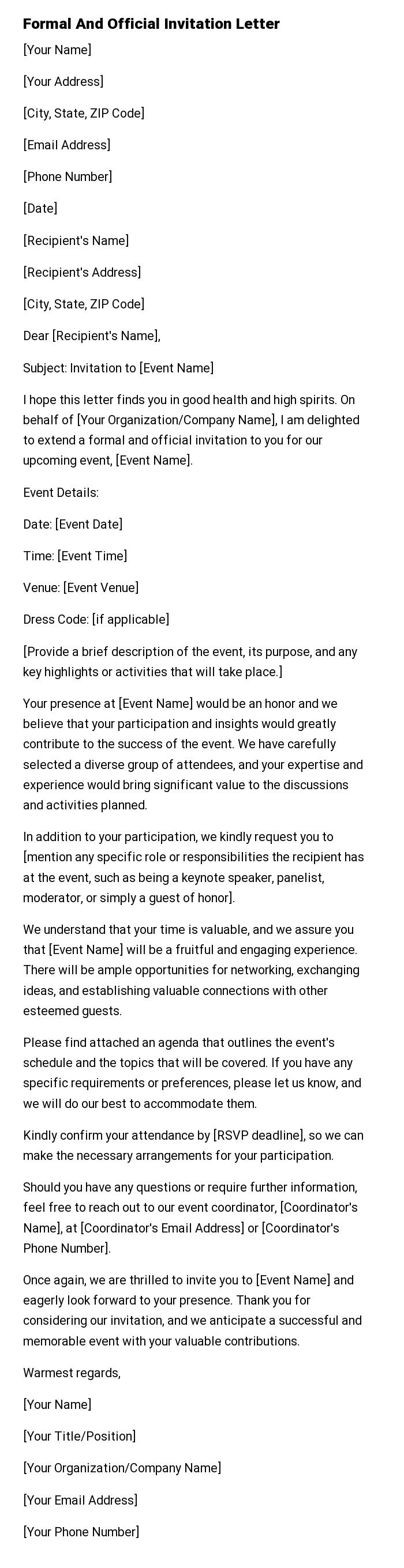 Formal And Official Invitation Letter