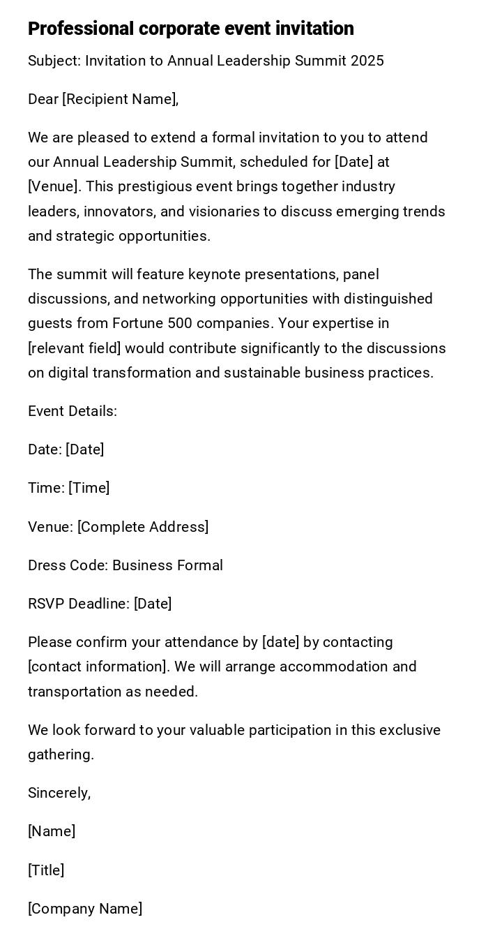 Professional corporate event invitation Professional corporate event invitation