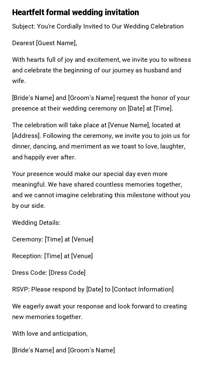 Heartfelt formal wedding invitation Heartfelt formal wedding invitation