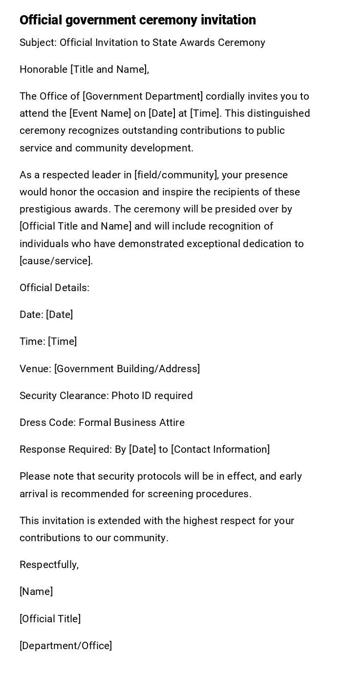 Official government ceremony invitation Official government ceremony invitation