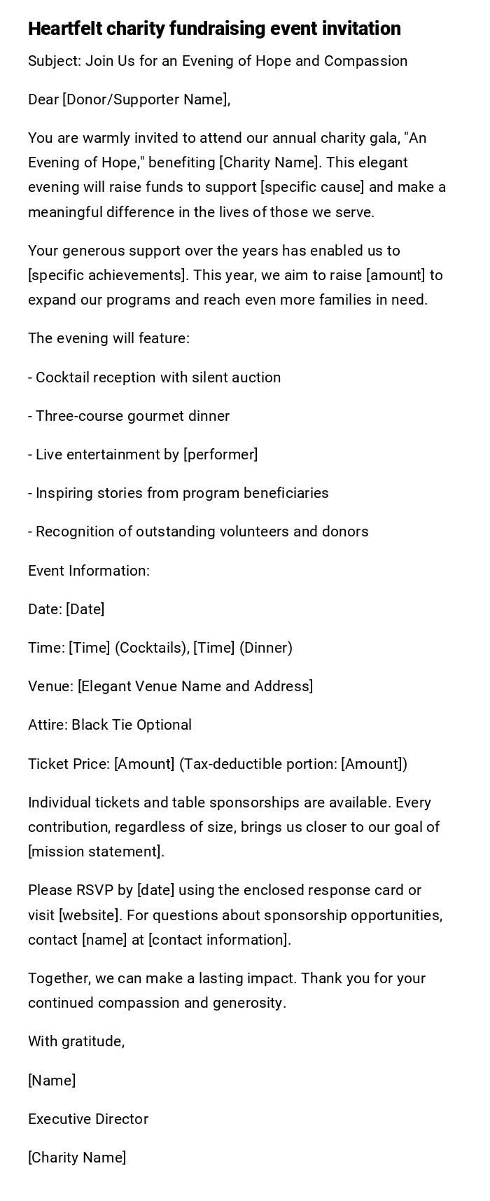 Heartfelt charity fundraising event invitation Heartfelt charity fundraising event invitation