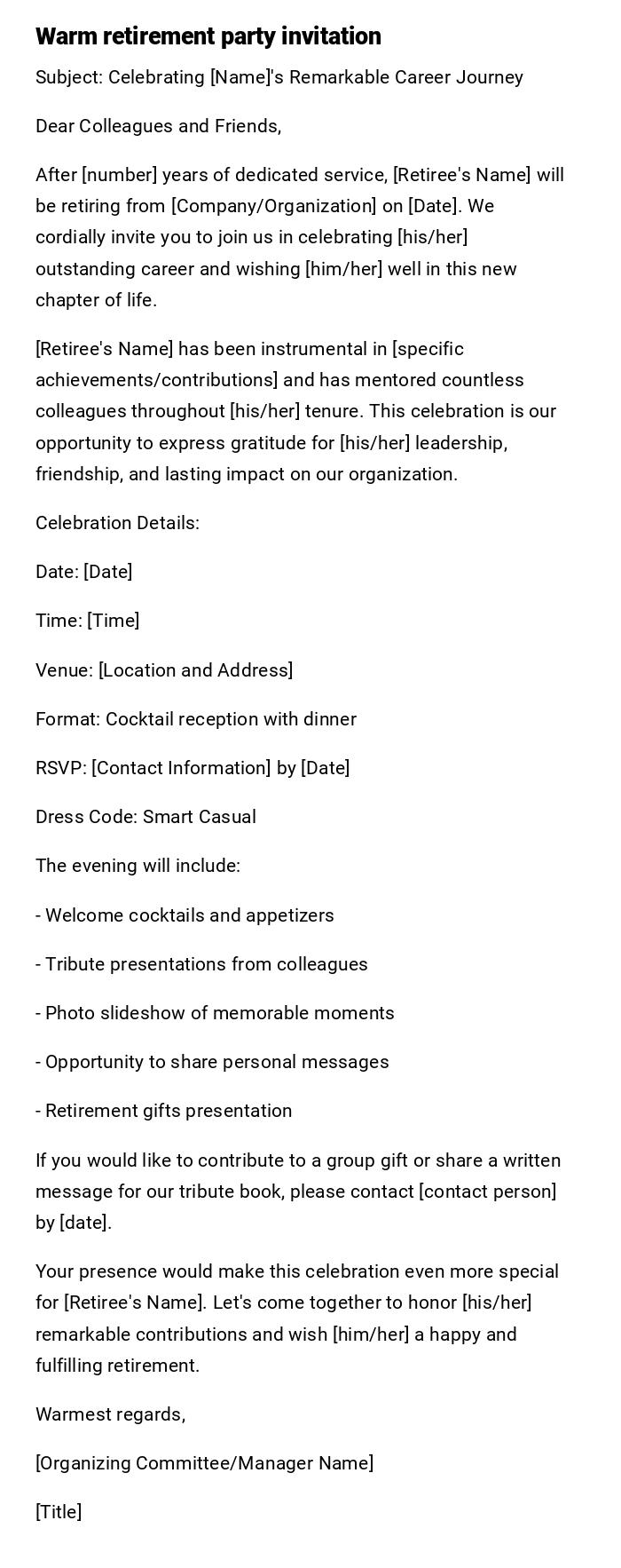 Warm retirement party invitation Warm retirement party invitation