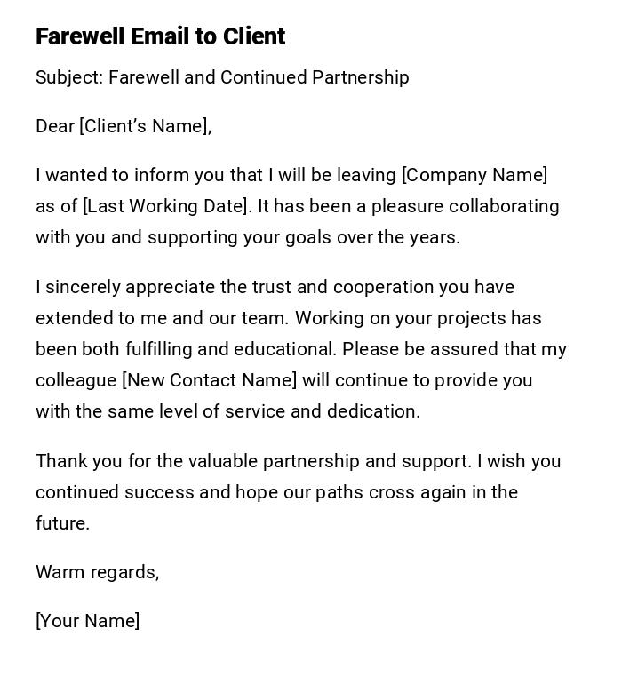 Farewell Email to Client Farewell Email to Client