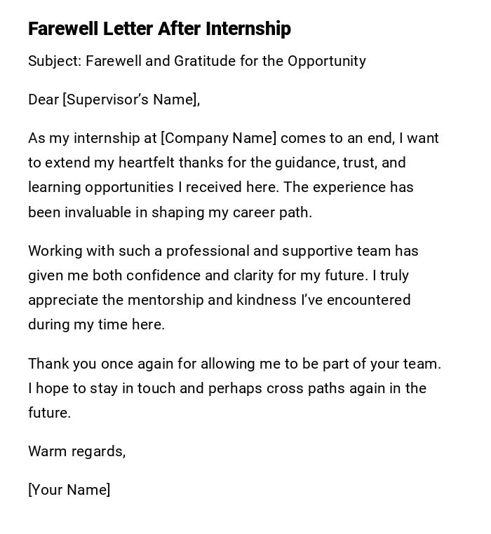 Farewell Letter After Internship Farewell Letter After Internship