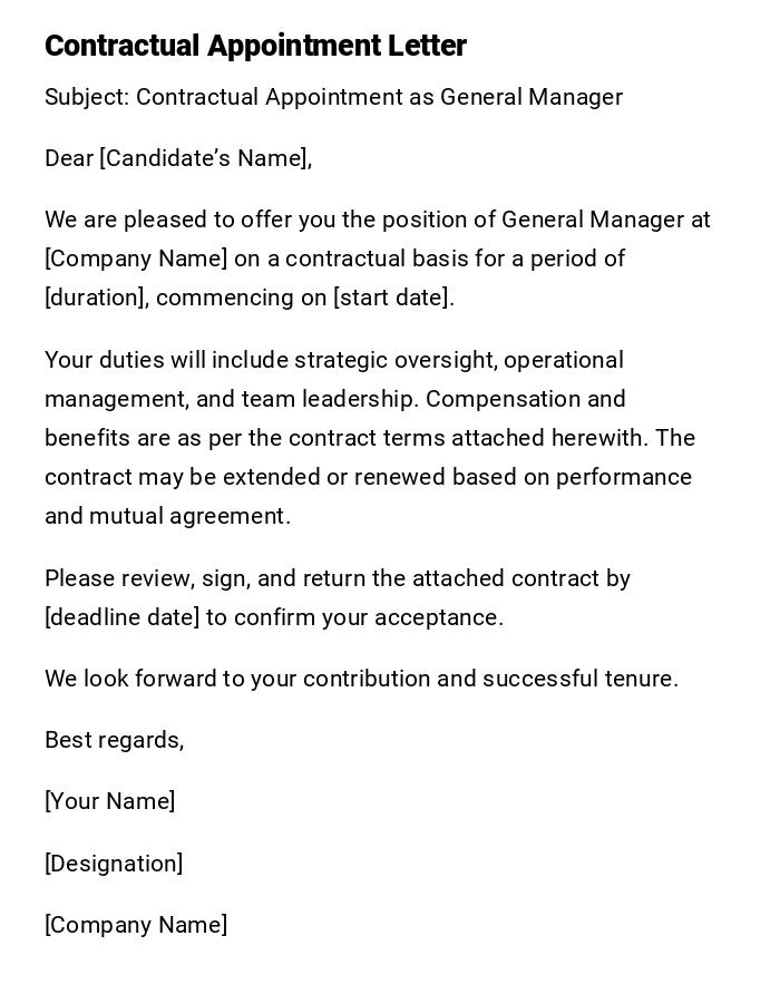Contractual Appointment Letter Contractual Appointment Letter