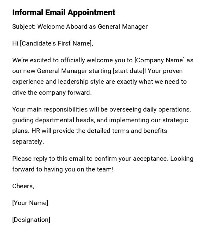 Informal Email Appointment Informal Email Appointment
