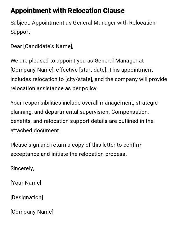 Appointment with Relocation Clause Appointment with Relocation Clause