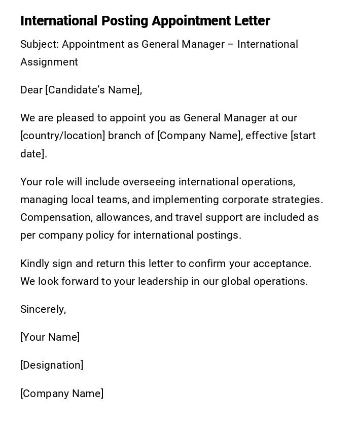 International Posting Appointment Letter International Posting Appointment Letter