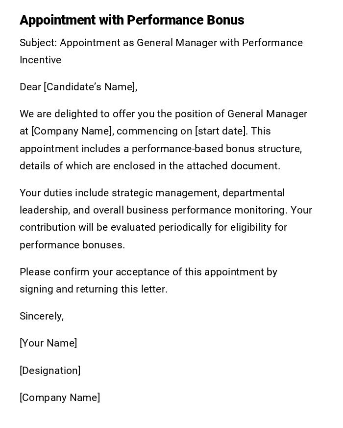 Appointment with Performance Bonus Appointment with Performance Bonus