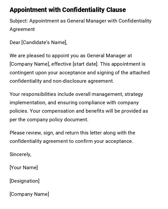 Appointment with Confidentiality Clause Appointment with Confidentiality Clause