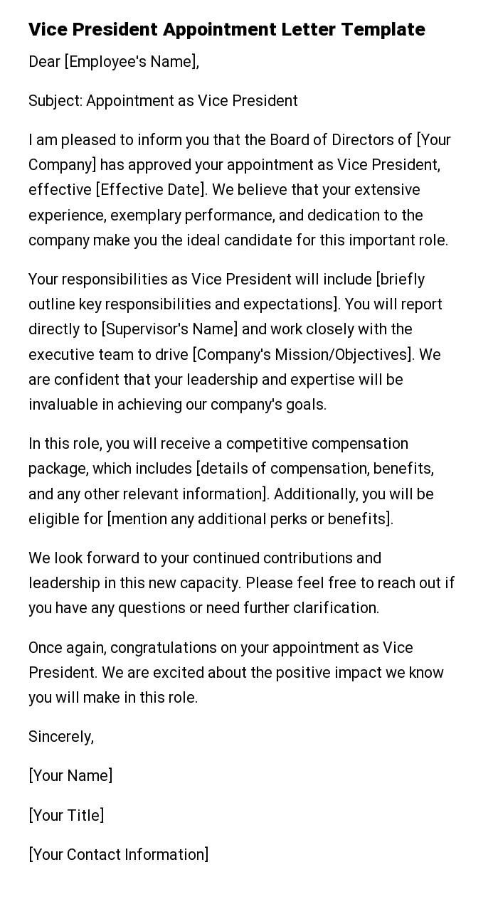 Vice President Appointment Letter Template