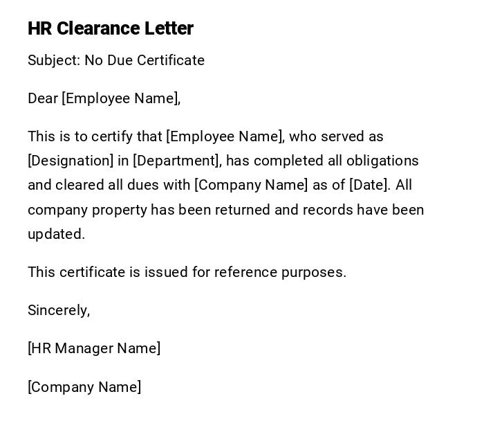 HR Clearance Letter HR Clearance Letter