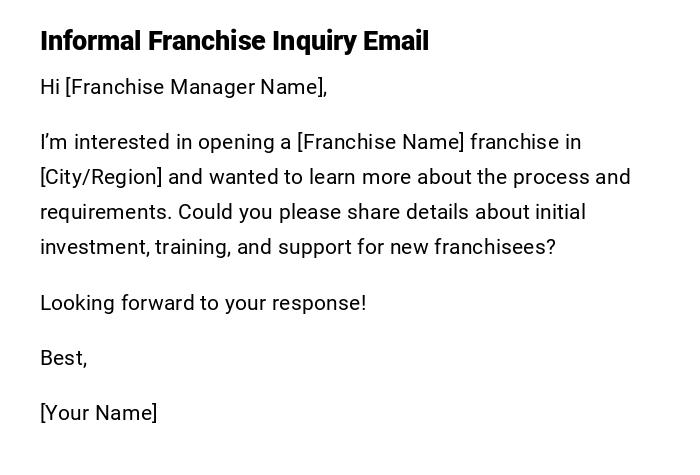 Informal Franchise Inquiry Email Informal Franchise Inquiry Email