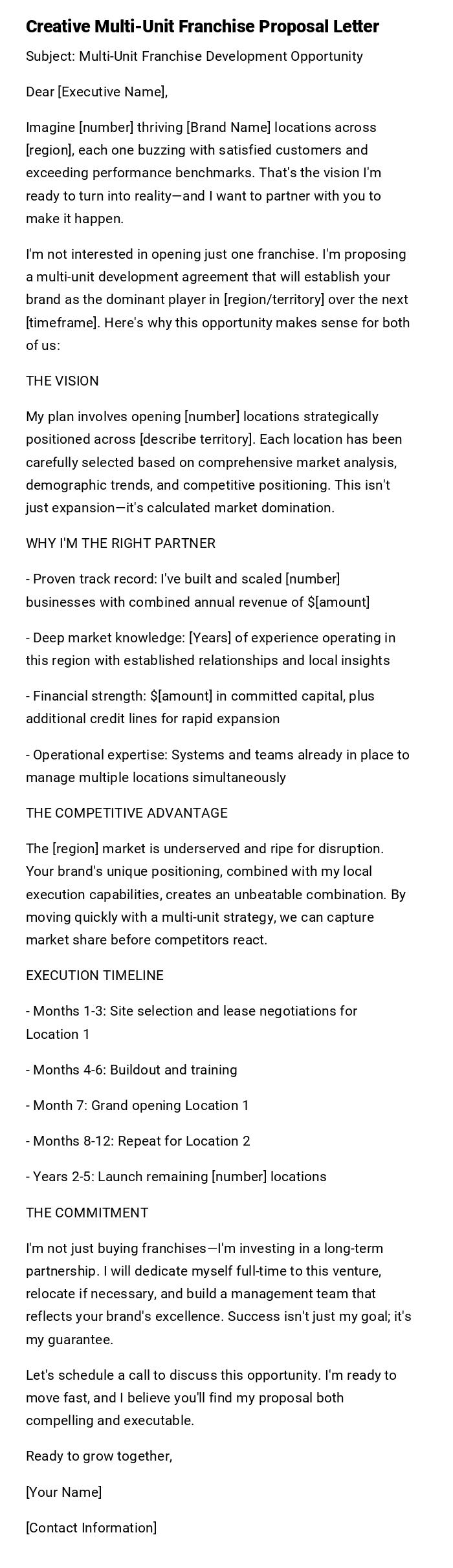 Creative Multi-Unit Franchise Proposal Letter