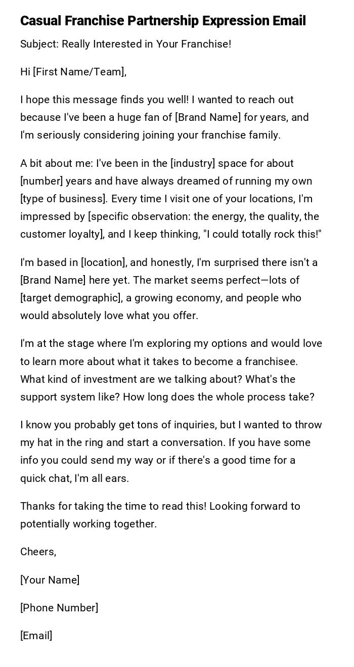 Casual Franchise Partnership Expression Email