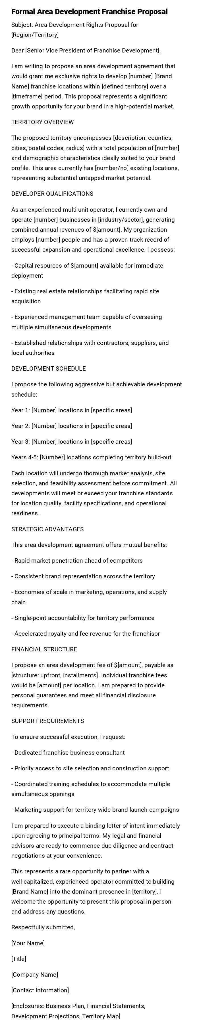 Formal Area Development Franchise Proposal