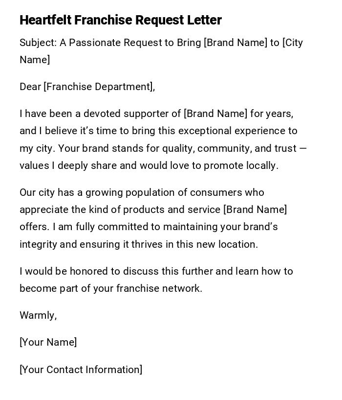 Heartfelt Franchise Request Letter Heartfelt Franchise Request Letter