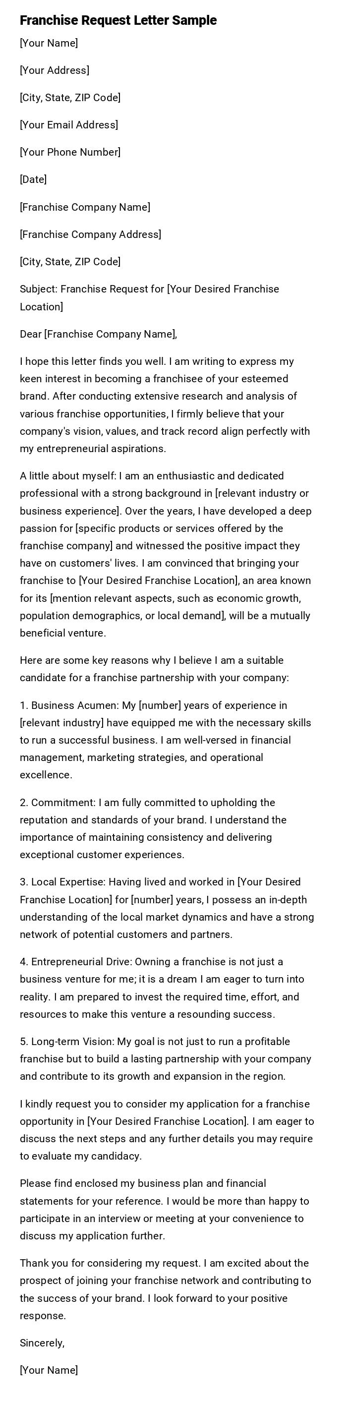 Franchise Request Letter Sample Franchise Request Letter Sample