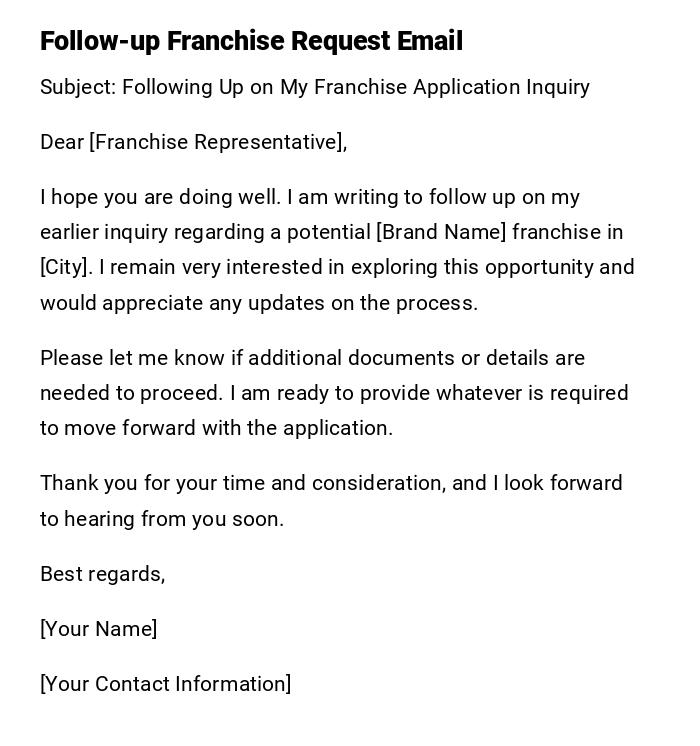 Follow-up Franchise Request Email Follow-up Franchise Request Email
