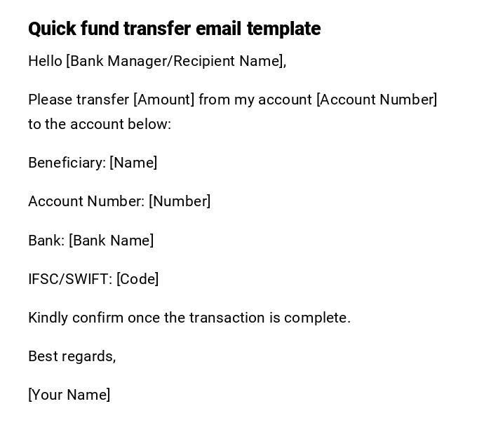 Quick fund transfer email template Quick fund transfer email template