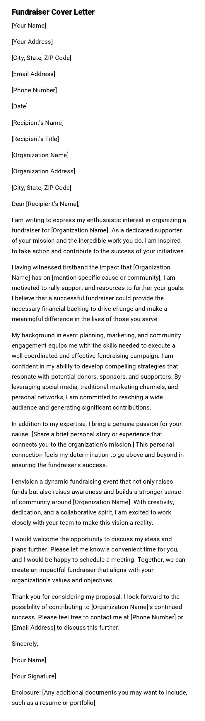 Fundraiser Cover Letter