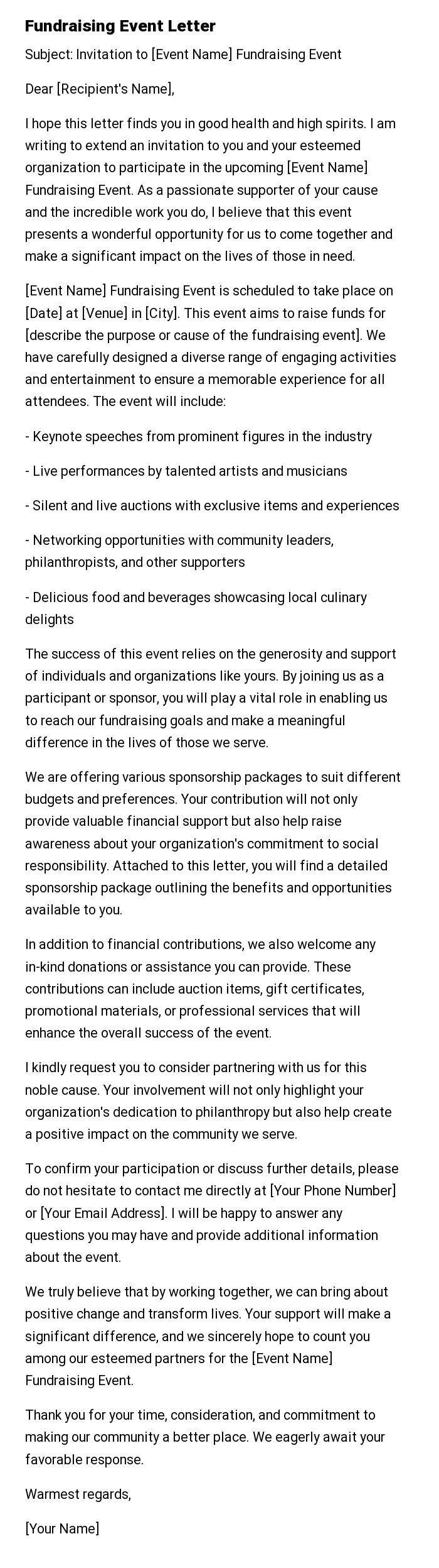 Fundraising Event Letter