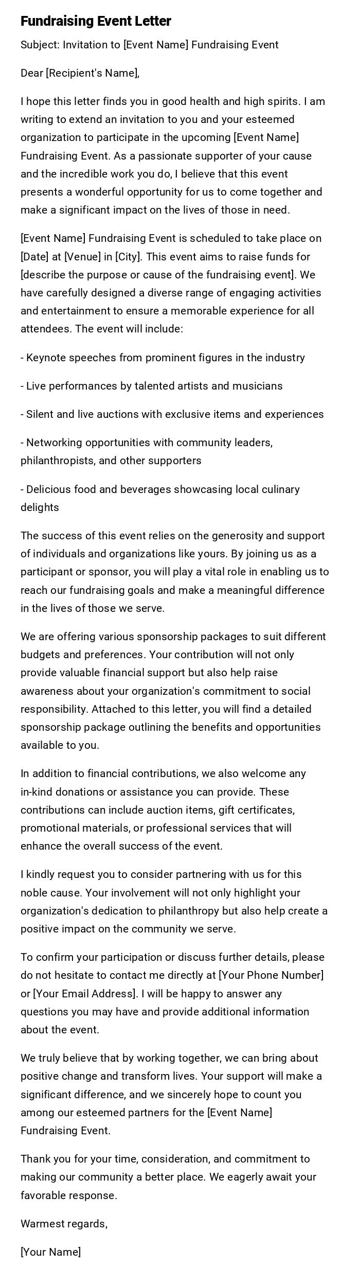 Fundraising Event Letter