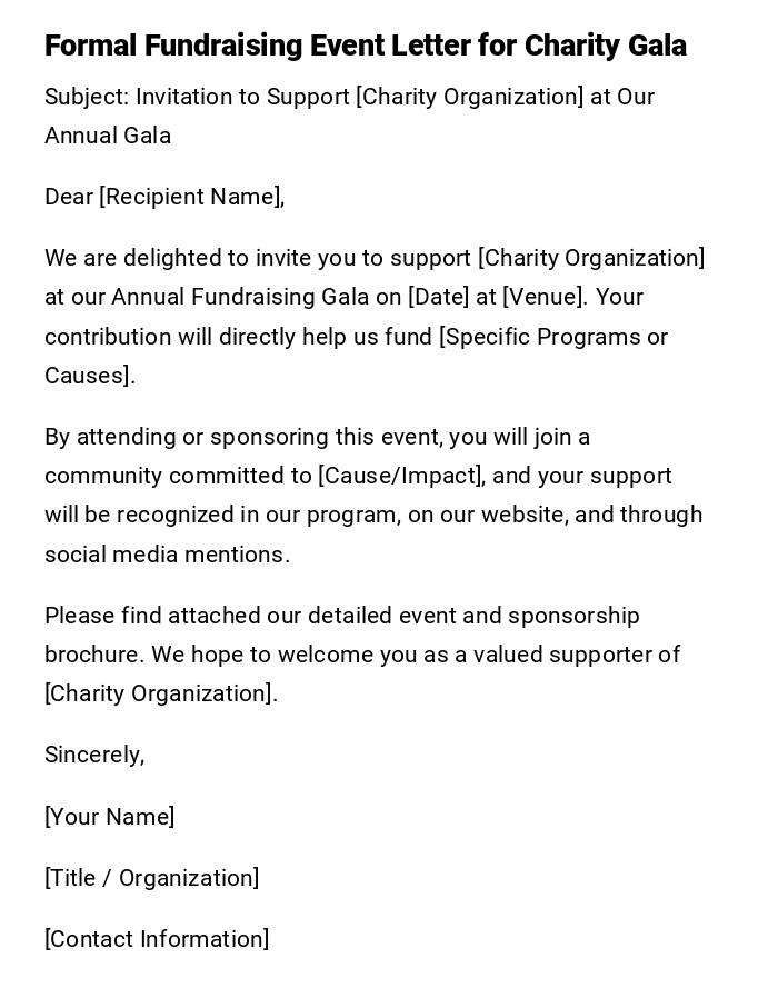 Formal Fundraising Event Letter for Charity Gala Formal Fundraising Event Letter for Charity Gala