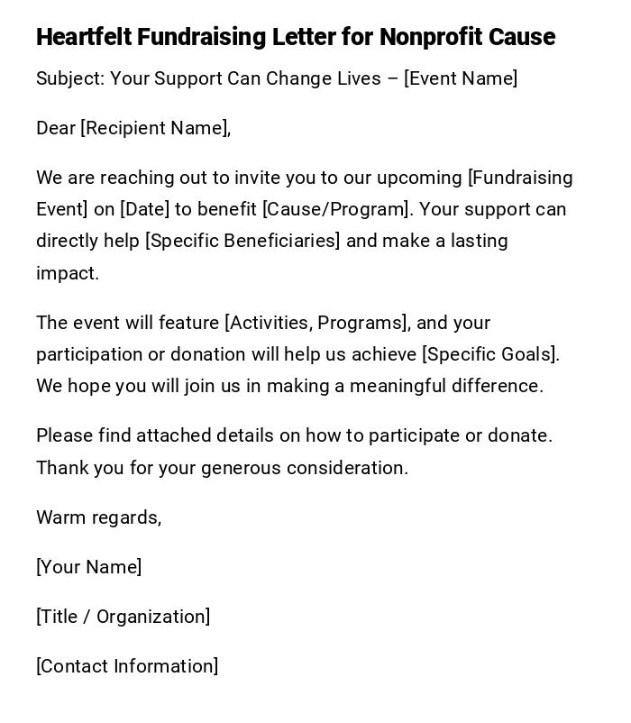 Heartfelt Fundraising Letter for Nonprofit Cause Heartfelt Fundraising Letter for Nonprofit Cause