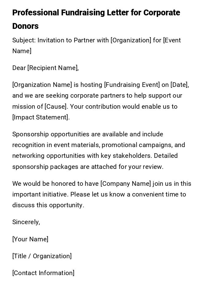 Professional Fundraising Letter for Corporate Donors Professional Fundraising Letter for Corporate Donors