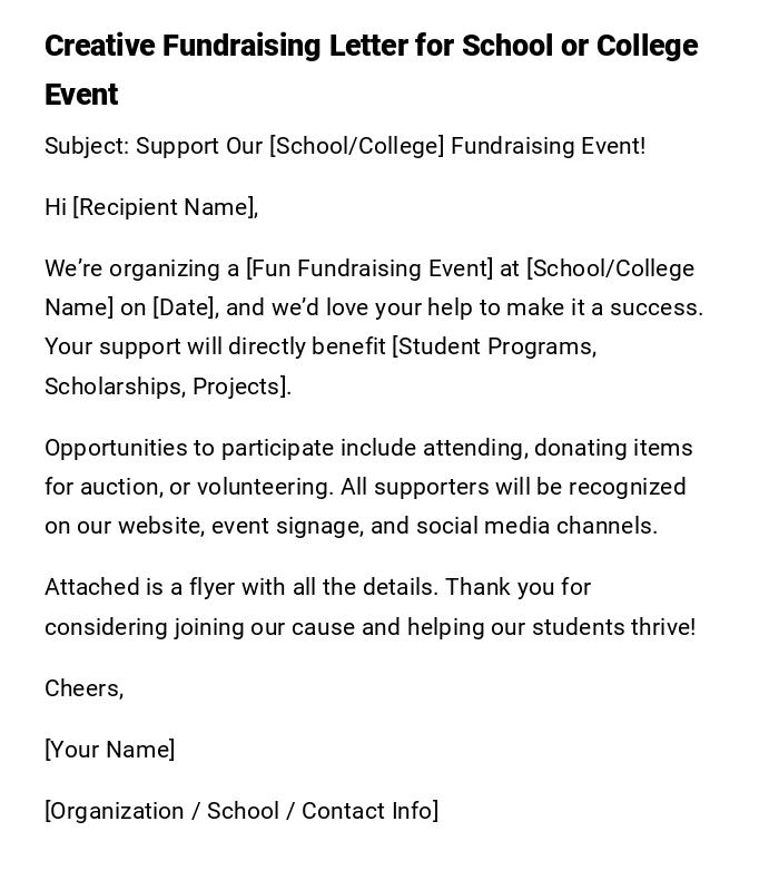Creative Fundraising Letter for School or College Event Creative Fundraising Letter for School or College Event