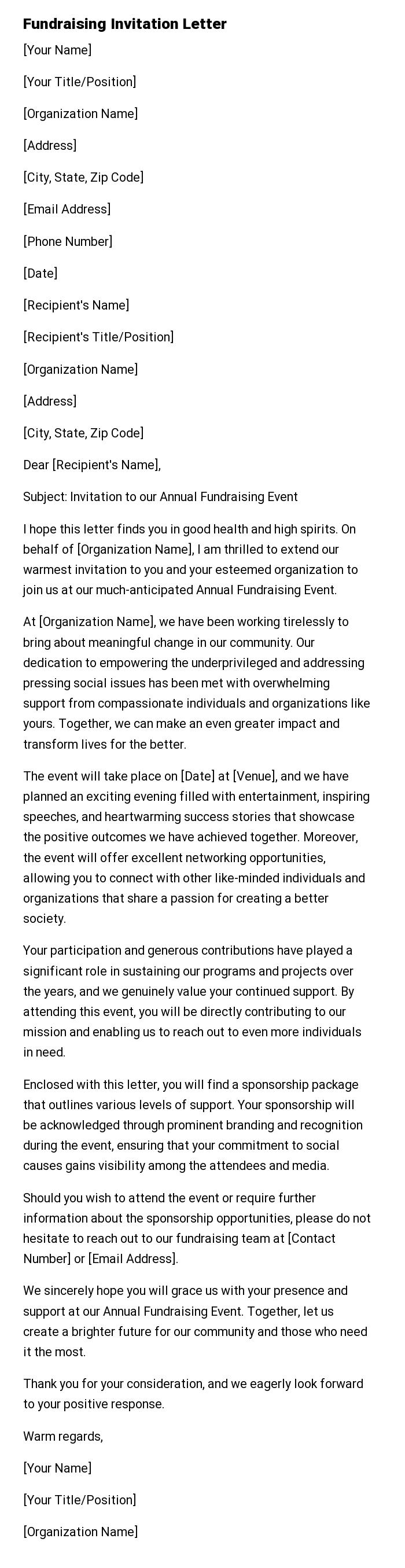 Fundraising Invitation Letter