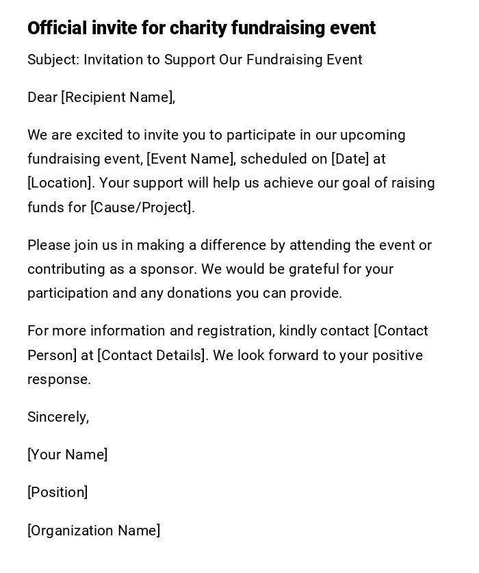 Official invite for charity fundraising event Official invite for charity fundraising event