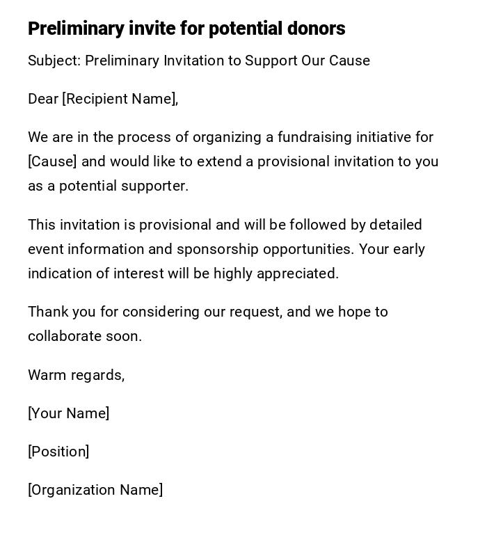 Preliminary invite for potential donors Preliminary invite for potential donors