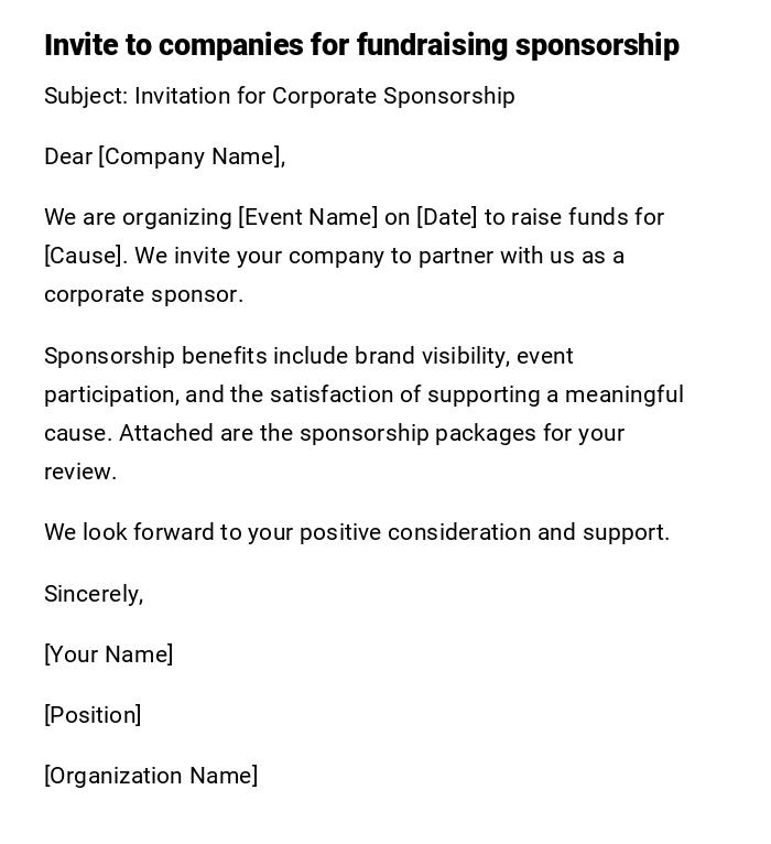 Invite to companies for fundraising sponsorship Invite to companies for fundraising sponsorship