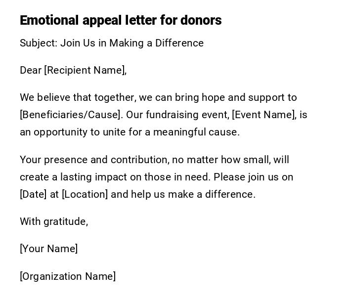 Emotional appeal letter for donors Emotional appeal letter for donors