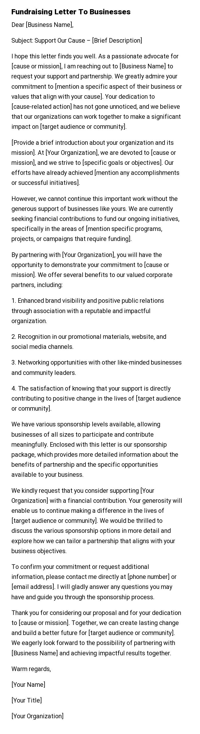 Fundraising Letter To Businesses