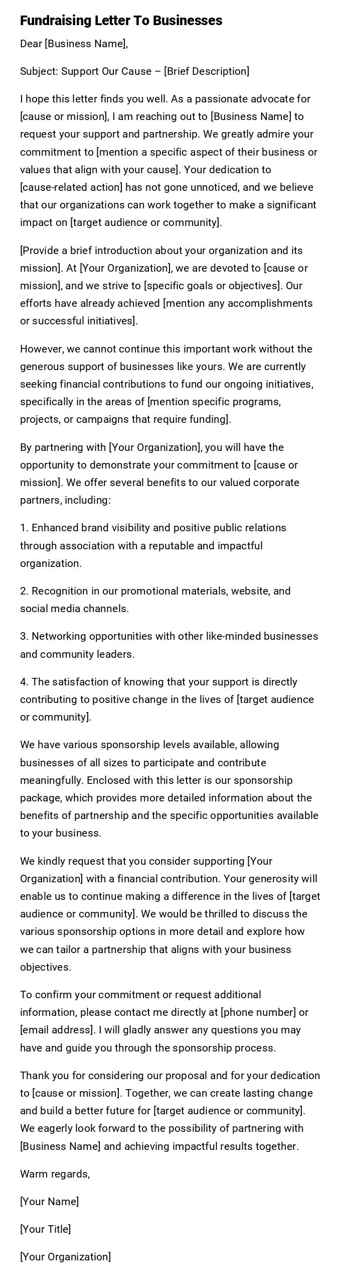 Fundraising Letter To Businesses