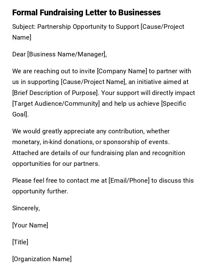 Formal Fundraising Letter to Businesses Formal Fundraising Letter to Businesses