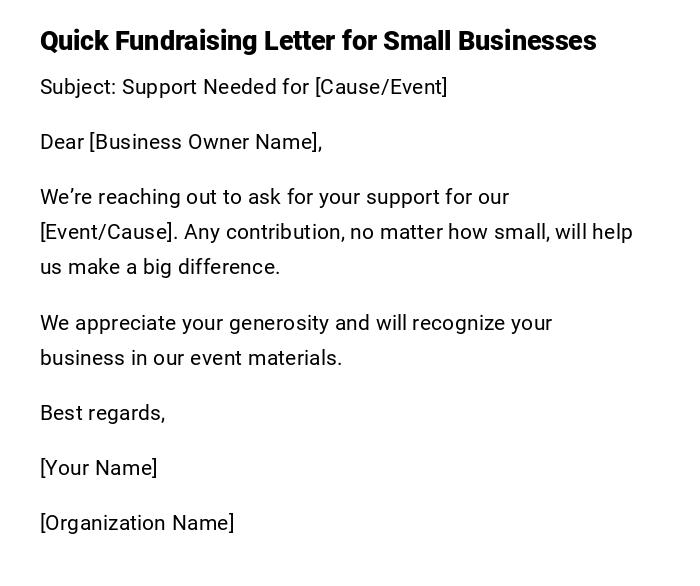 Quick Fundraising Letter for Small Businesses Quick Fundraising Letter for Small Businesses