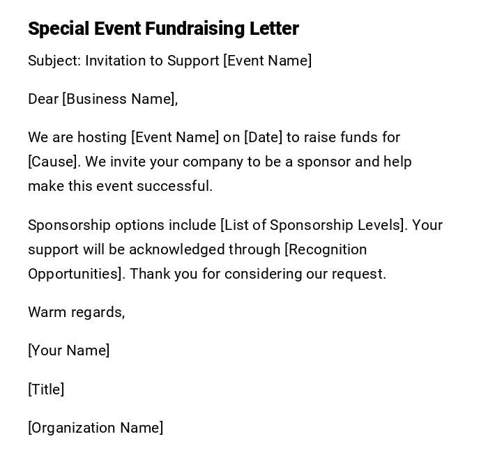 Special Event Fundraising Letter Special Event Fundraising Letter